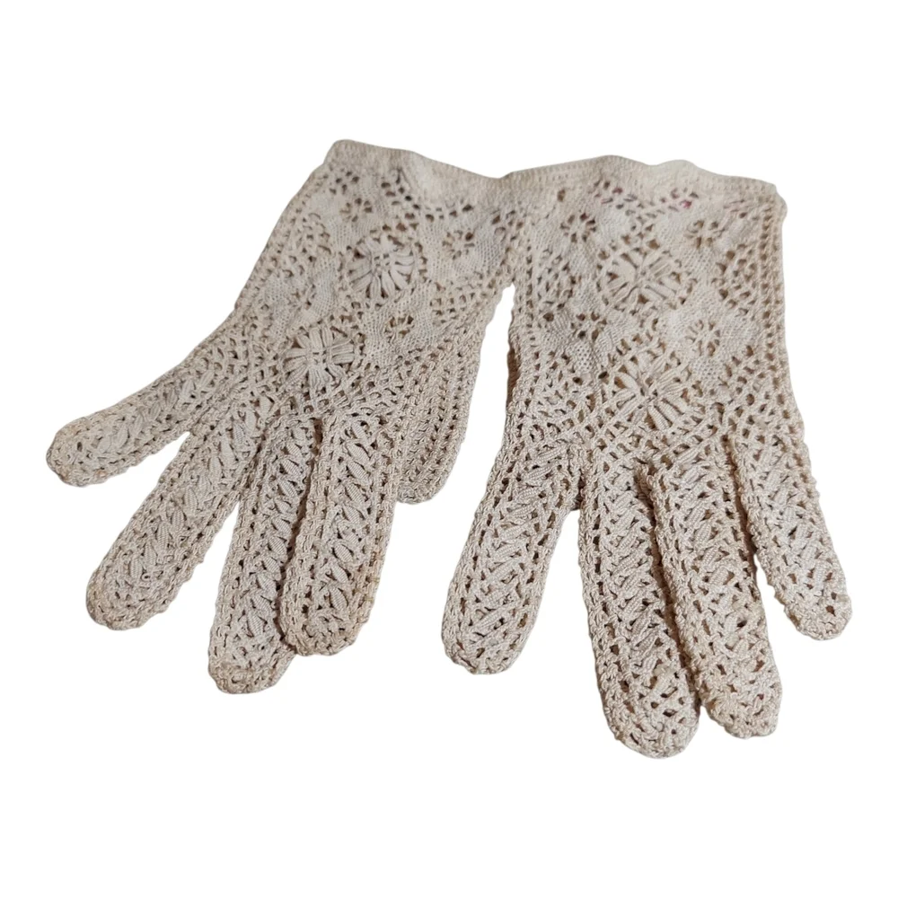 Gorgeous Handmade in France Lacy Crocheted Gloves